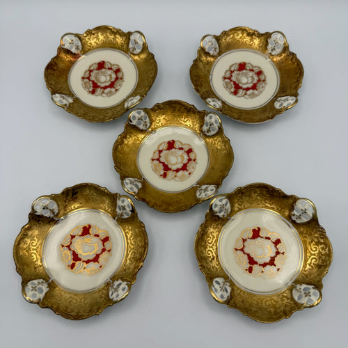 5er Set antike Rosenthal Kronach Tellerchen I Dekor Rosemarie I Konfektteller Goldrand 1920er Vintage Rosenthal