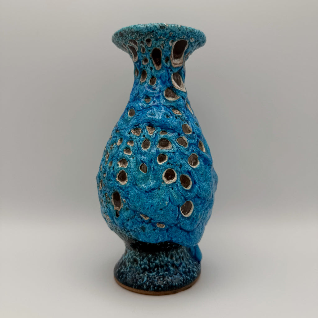 Brutalistische Fat Lava Keramik Vase von Charles Cart I Vallauris Frankreich 1960er I Blau Türkis Volkanique I Mit Original Etikett 18,8 cm Charles Cart
