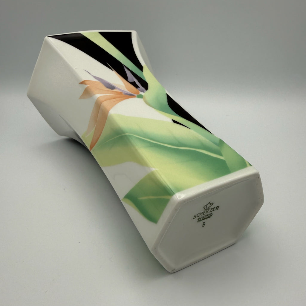 Vintage Scherzer Porzellan Vase Trichtervase Strelitzie 80er Jahre Memphis Op Art Showroom Ansbach