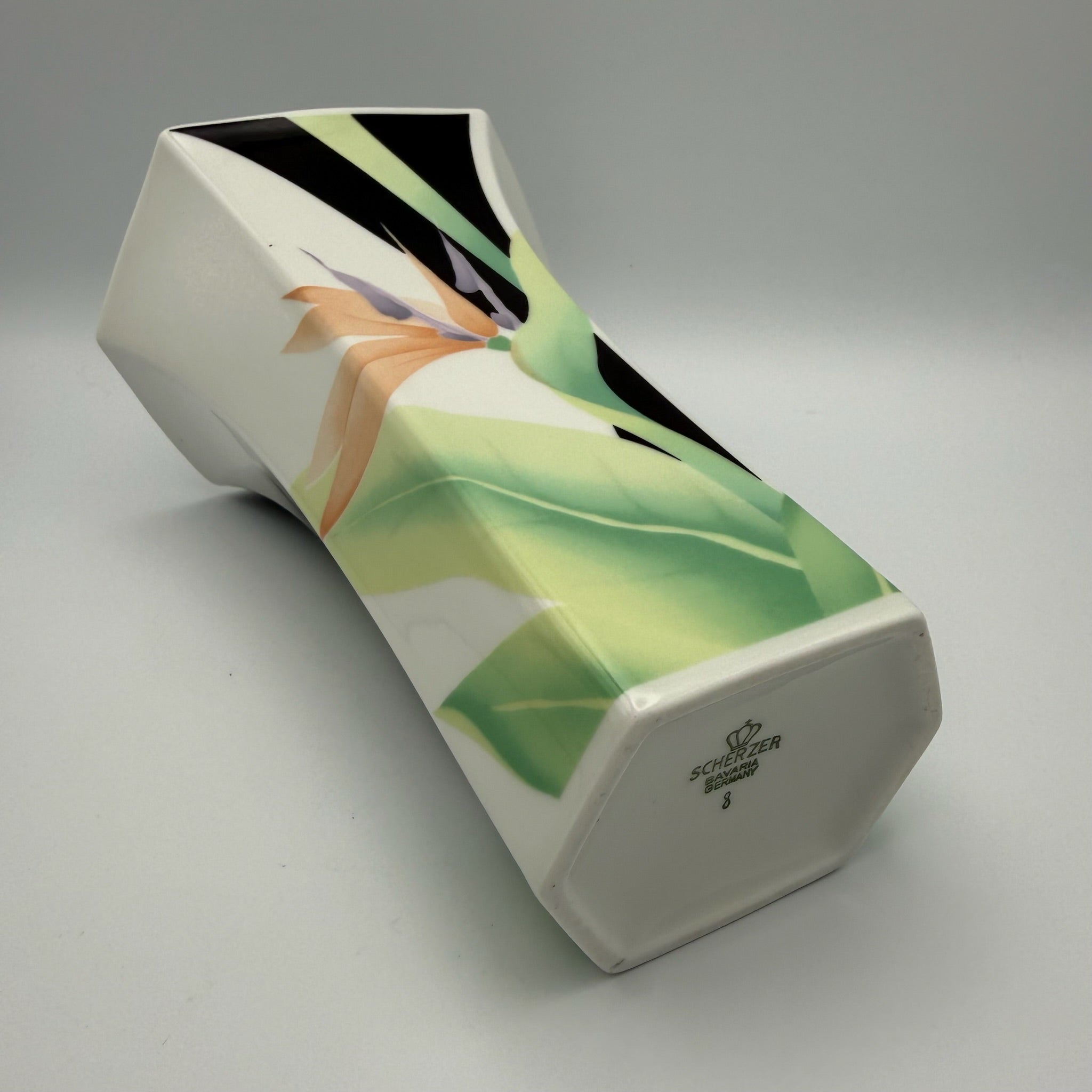 Vintage Scherzer Porzellan Vase Trichtervase Strelitzie 80er Jahre Memphis Op Art Showroom Ansbach