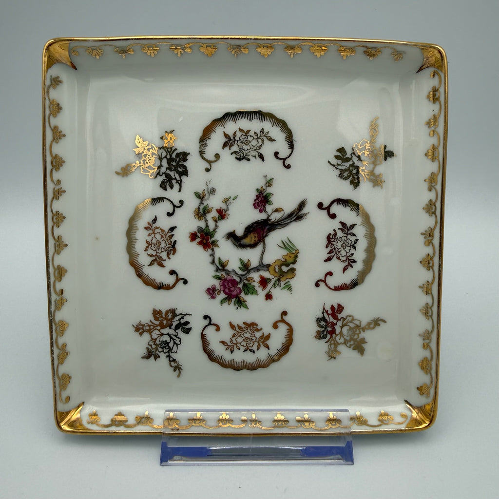 Antiker Limoges Teller I Quadratisch I Vögel Handbemalt I Chavagnac I Um 1900 Limoges