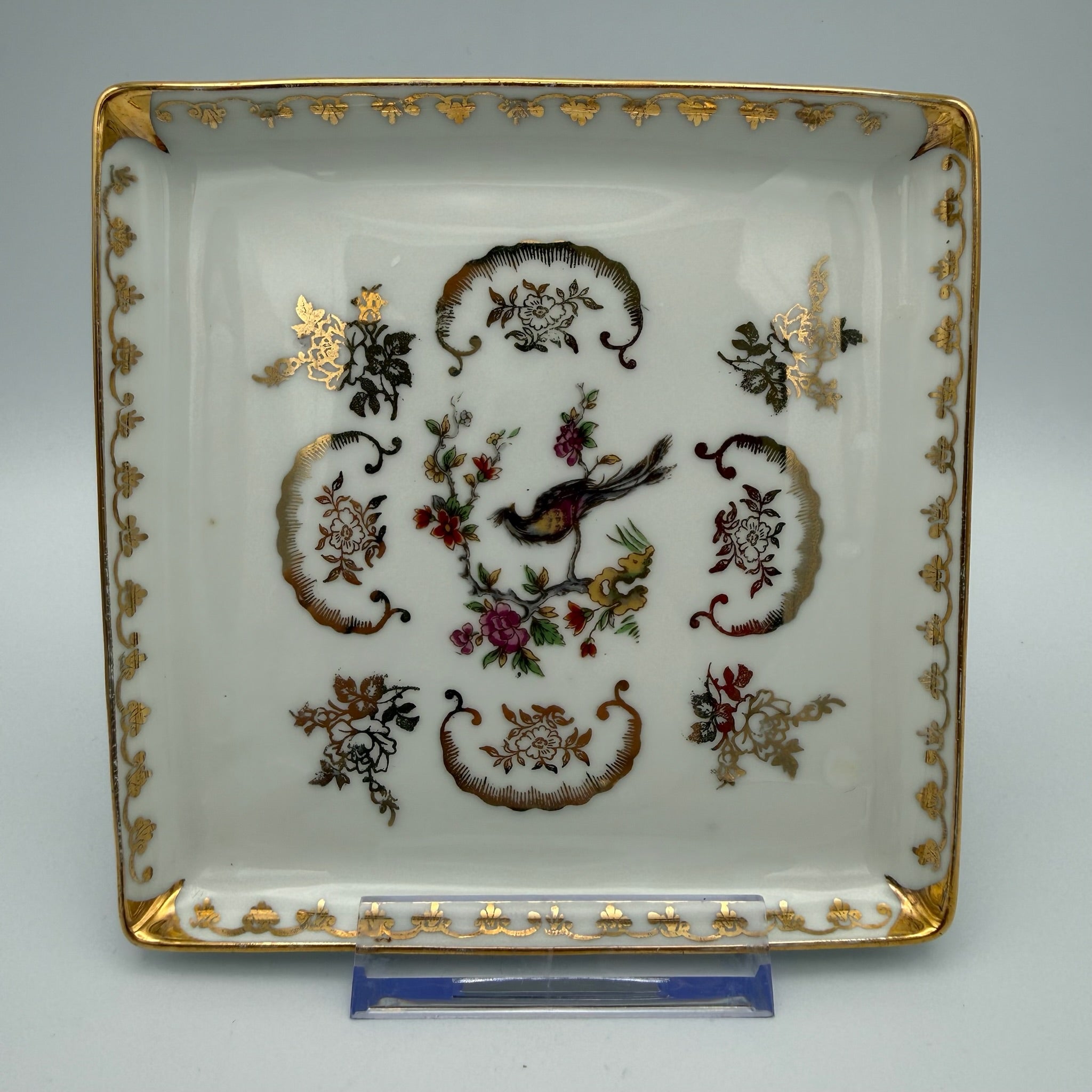 Antiker Limoges Teller I Quadratisch I Vögel Handbemalt I Chavagnac I Um 1900 Limoges