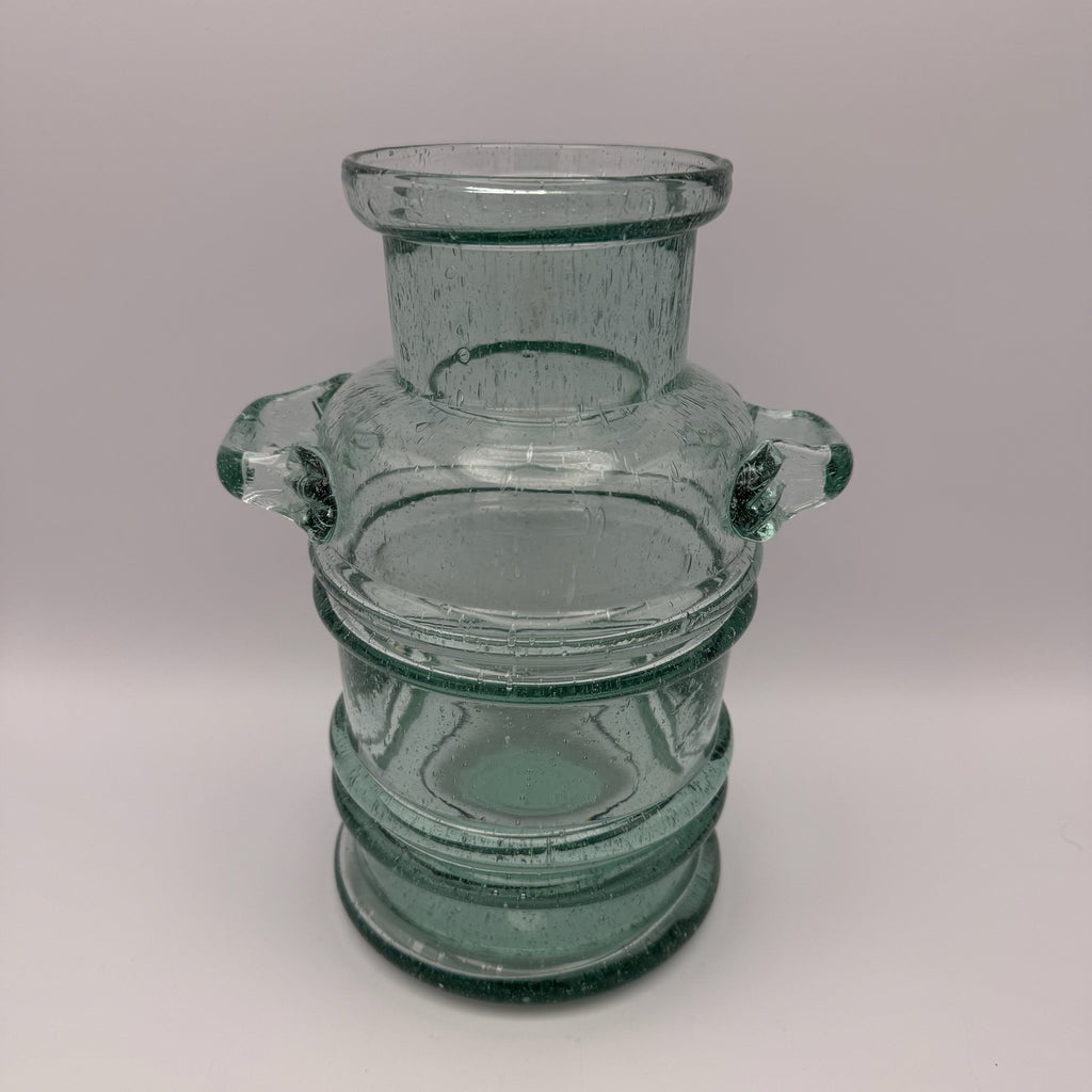 Schwere Vintage Glasvase mit 2 Henkeln I Mundgeblasen I Amphorenform Mid-Century Kunstglas I Makellos 21 cm Showroom Ansbach