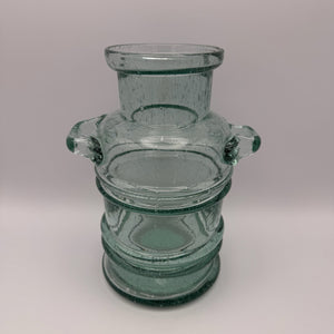 Schwere Vintage Glasvase mit 2 Henkeln I Mundgeblasen I Amphorenform Mid-Century Kunstglas I Makellos 21 cm