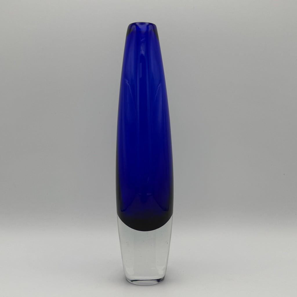 Sven Palmqvist für Orrefors Kunstglas Vase I Kobaltblau Sommerso Keulenvase Schweden 1950er I Skandinavisches Design 21,5 cm Orrefors