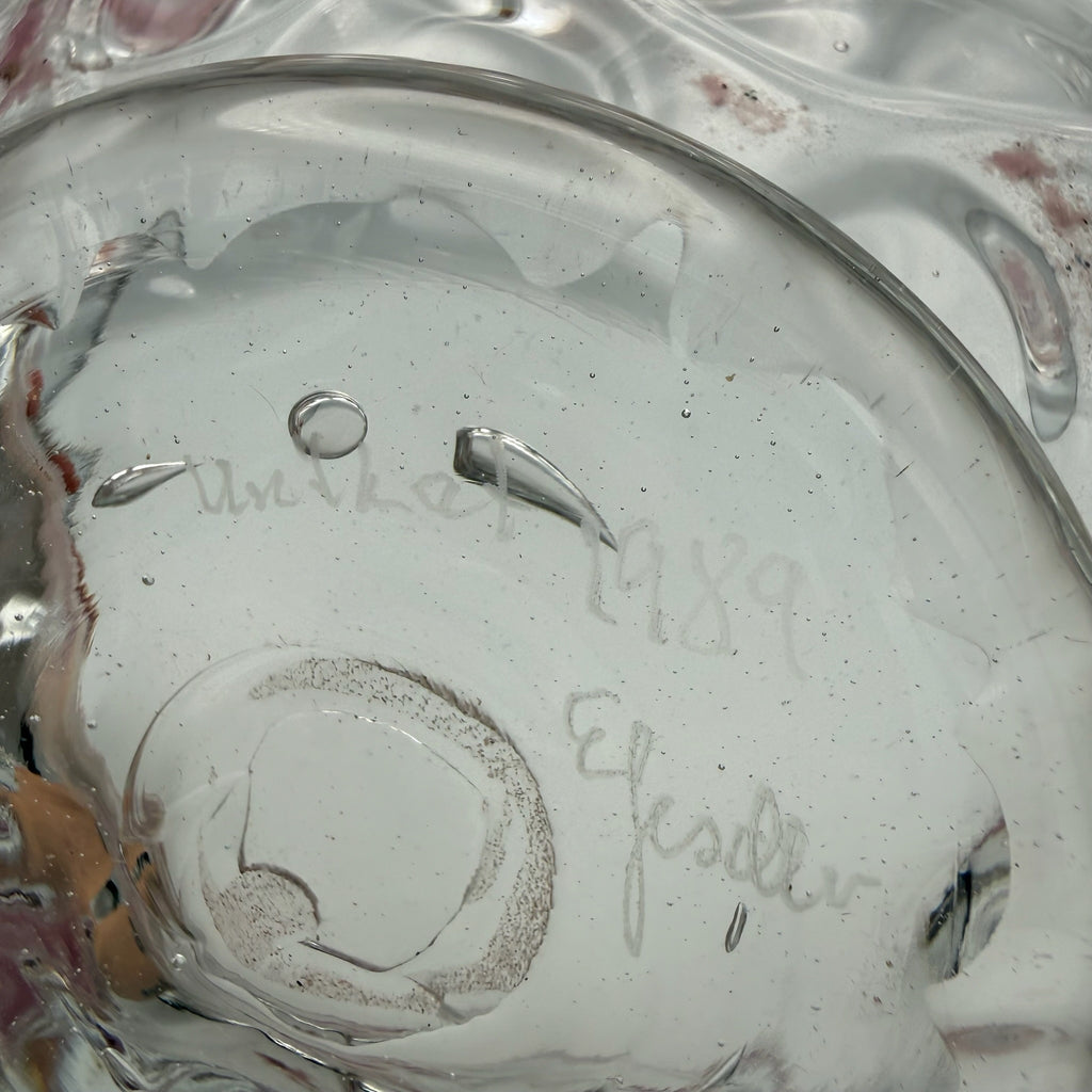 Erwin Gaschler Studioglas Schale I Unikat 1989 Signiert I Rostrot Rosé I Glaskunst Modern Art I 24,5 cm E. Gaschler