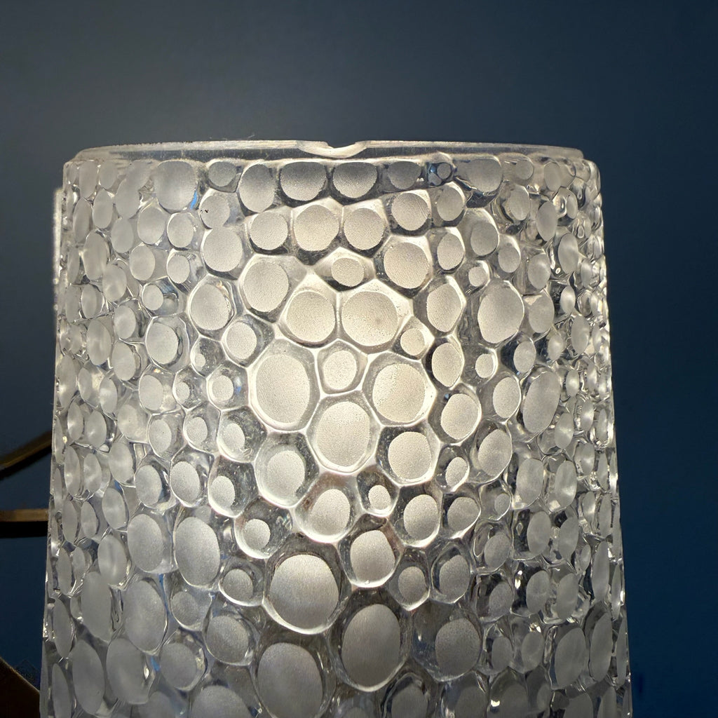 6-flammiger Mid-Century Messing Kronleuchter 1960er I Ikonische Bubble Glas Schirme I Satiniertes Noppenglas Deckenlampe 68 cm Showroom Ansbach