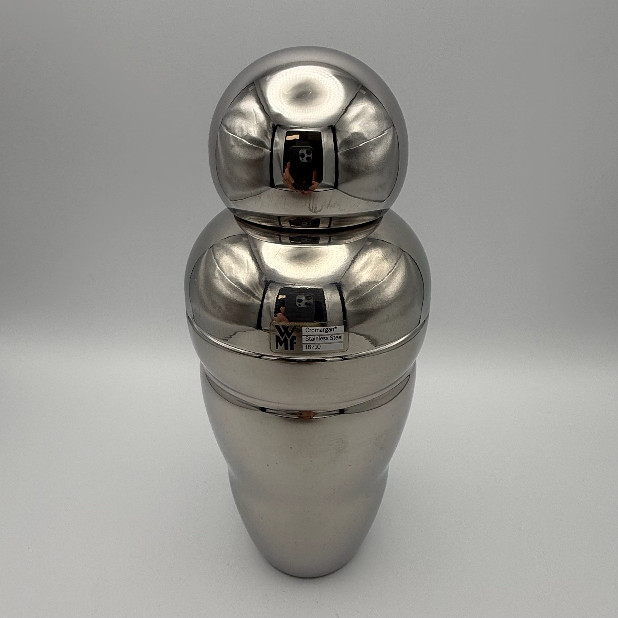 WMF Design-Cocktailshaker I Entwurf Matteo Thun 1980er I Cromargan 18/10 I Original-Aufkleber I Postmodern 21 cm WMF