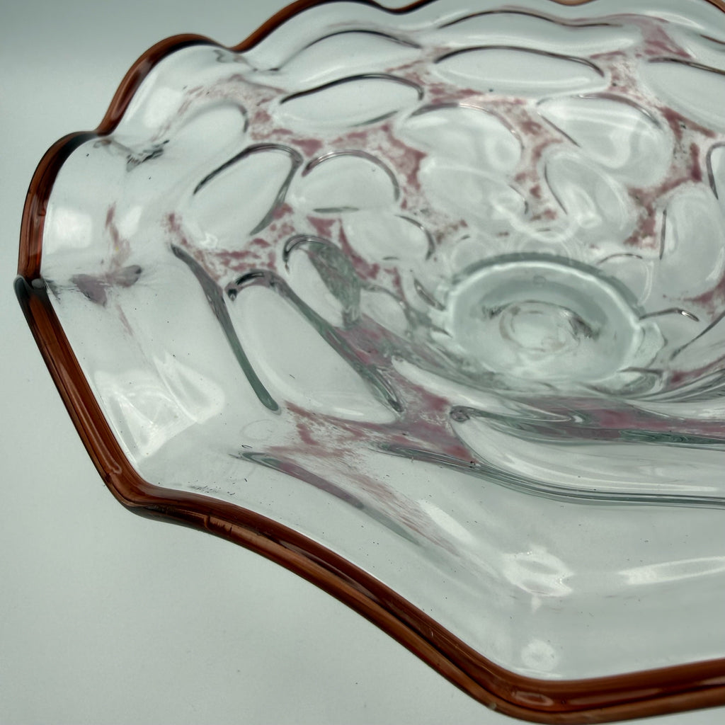 Erwin Gaschler Studioglas Schale I Unikat 1989 Signiert I Rostrot Rosé I Glaskunst Modern Art I 24,5 cm E. Gaschler