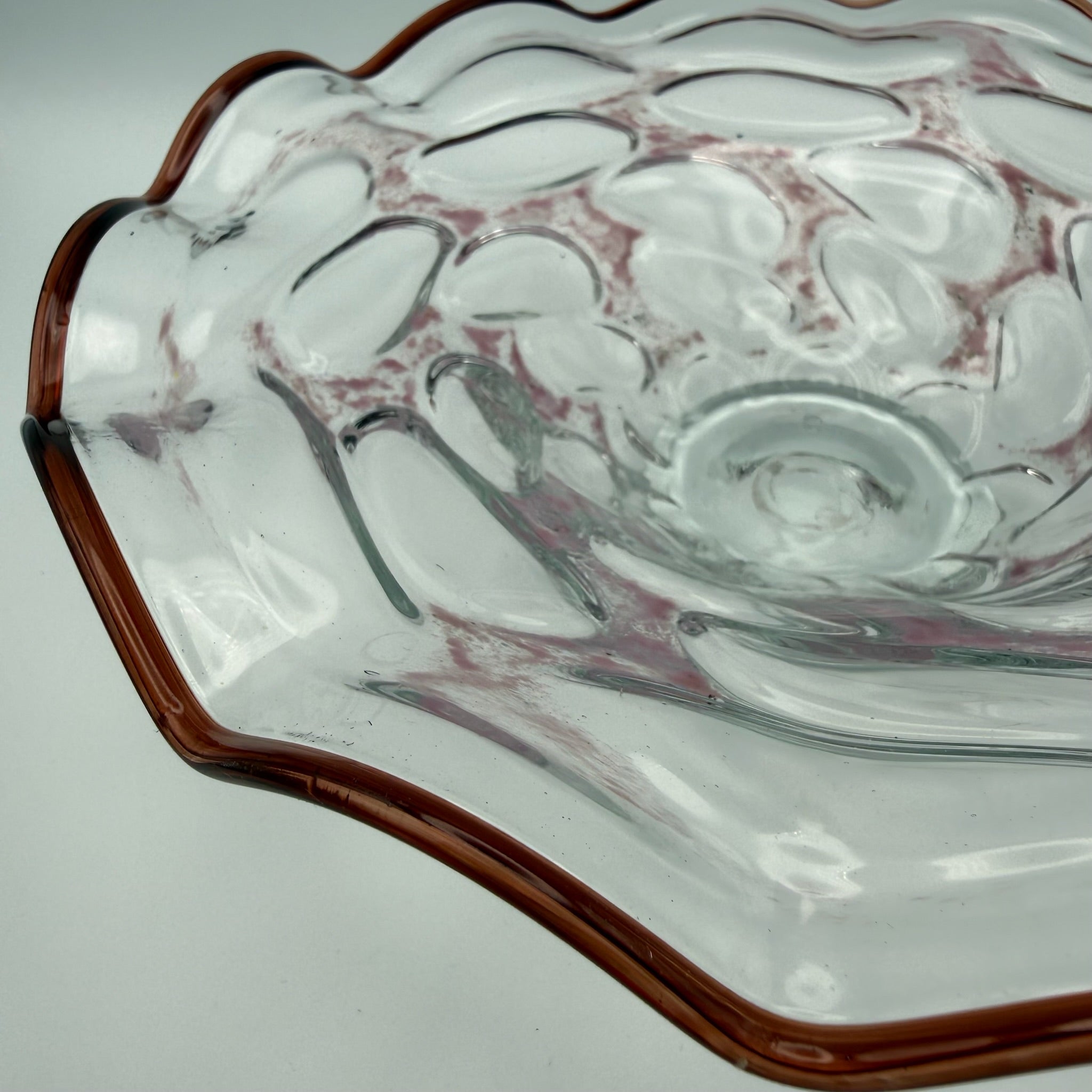 Erwin Gaschler Studioglas Schale I Unikat 1989 Signiert I Rostrot Rosé I Glaskunst Modern Art I 24,5 cm E. Gaschler