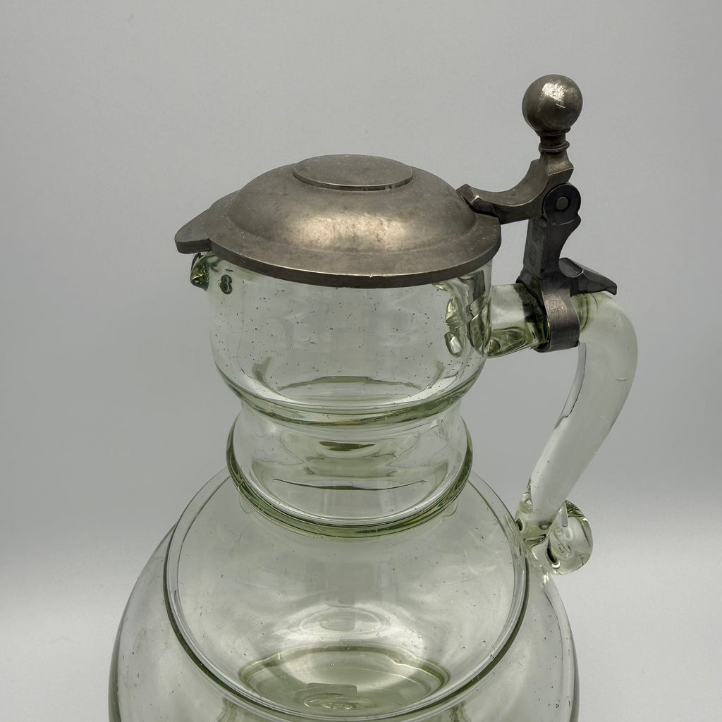 Antikes Waldglas Wein Krug I Zinndeckel I Mundgeblasen Abriss I Historismus um 1900 I 25 cm Showroom Ansbach