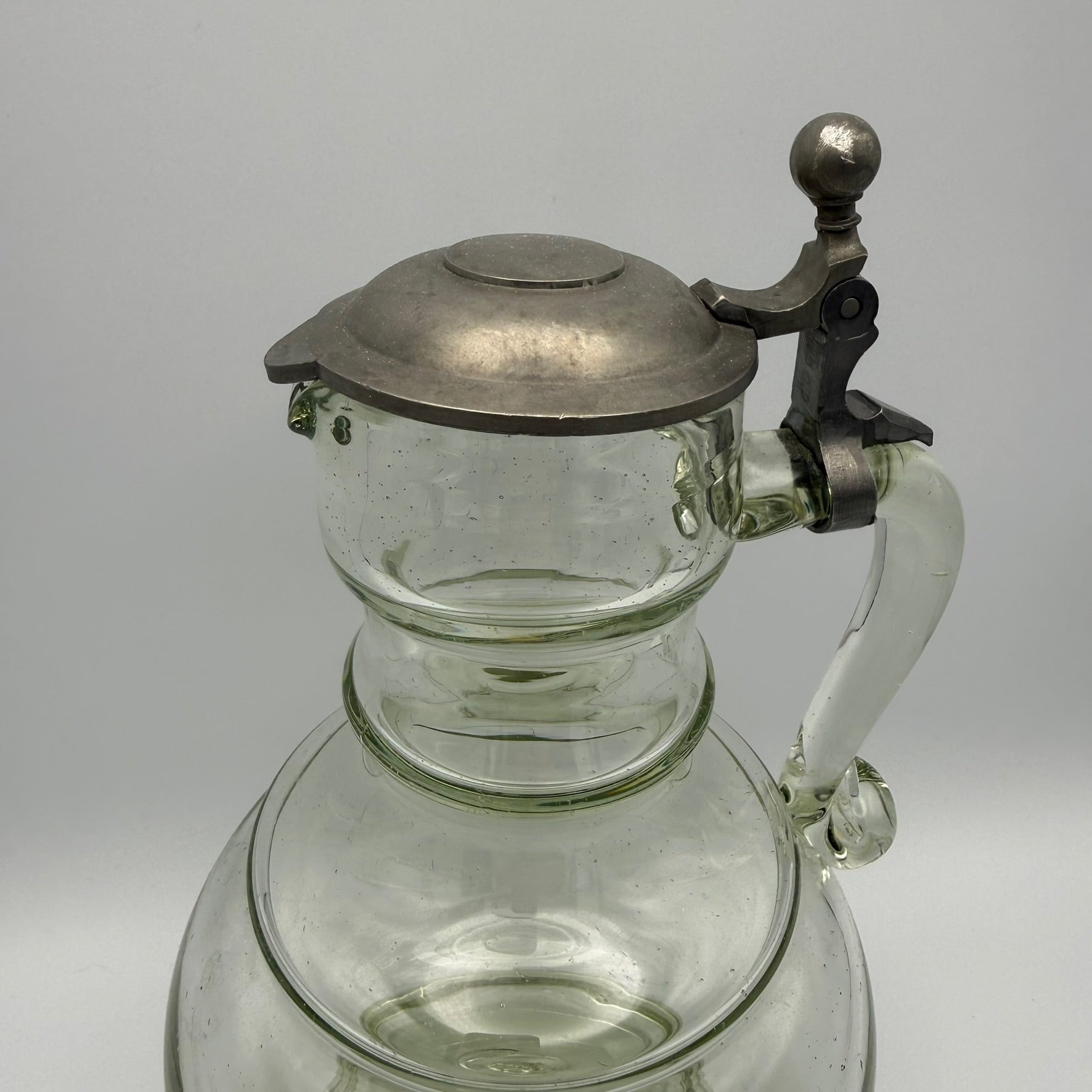 Antikes Waldglas Wein Krug I Zinndeckel I Mundgeblasen Abriss I Historismus um 1900 I 25 cm Showroom Ansbach