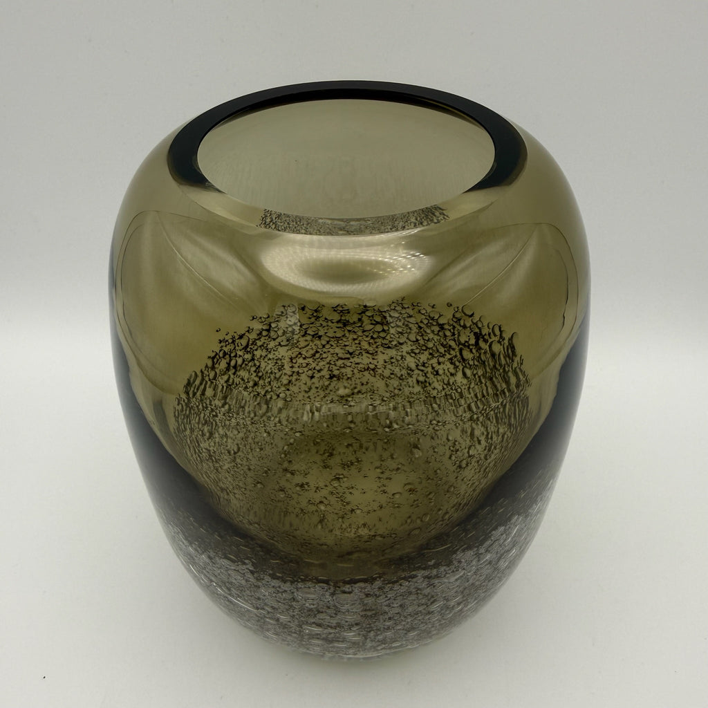 Schwere Kunstglas Vase 15 cm I Rauchglas mit dichten Lufteinschlüssen I Mid-Century Schaumglas Vintage Showroom Ansbach
