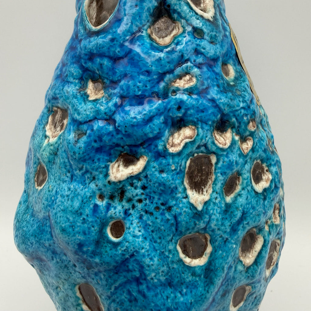 Brutalistische Fat Lava Keramik Vase von Charles Cart I Vallauris Frankreich 1960er I Blau Türkis Volkanique I Mit Original Etikett 18,8 cm Charles Cart