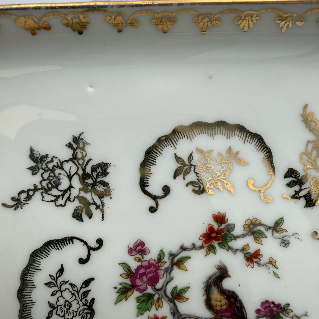Antiker Limoges Teller I Quadratisch I Vögel Handbemalt I Chavagnac I Um 1900 Limoges