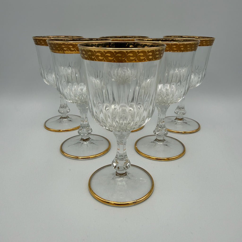 6x Vintage Longdrinkgläser Set Goldrand Wassergläser Kristall Mid Century 60er Showroom Ansbach