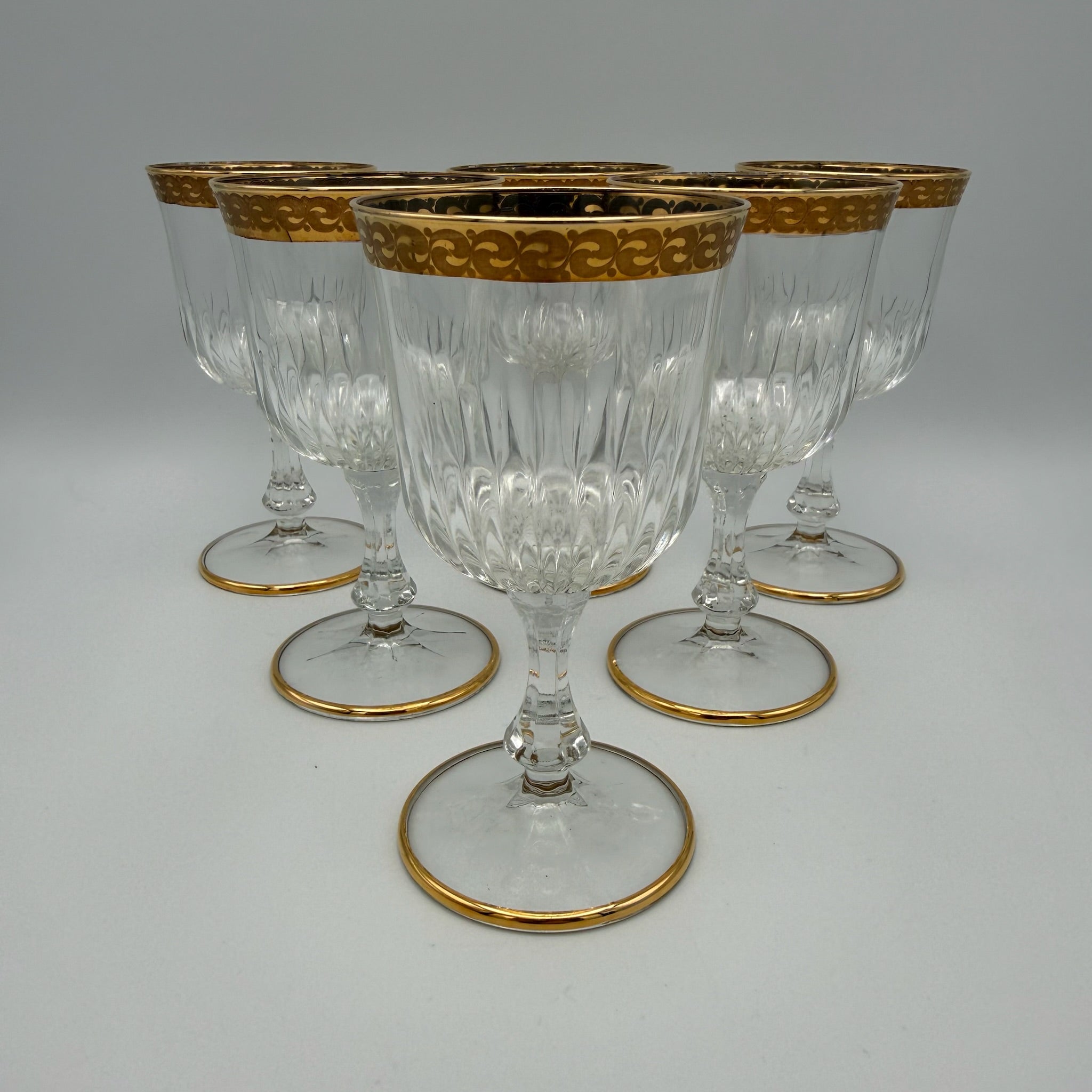 6x Vintage Longdrinkgläser Set Goldrand Wassergläser Kristall Mid Century 60er Showroom Ansbach