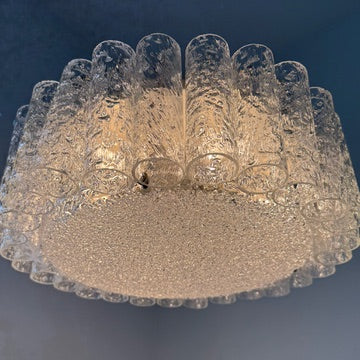 Kult Doria Leuchten Eisglas Plafonniere 40 cm I Monumentale Mid-Century Deckenlampe mit Glasröhren ca. 1960er Doria Leuchten