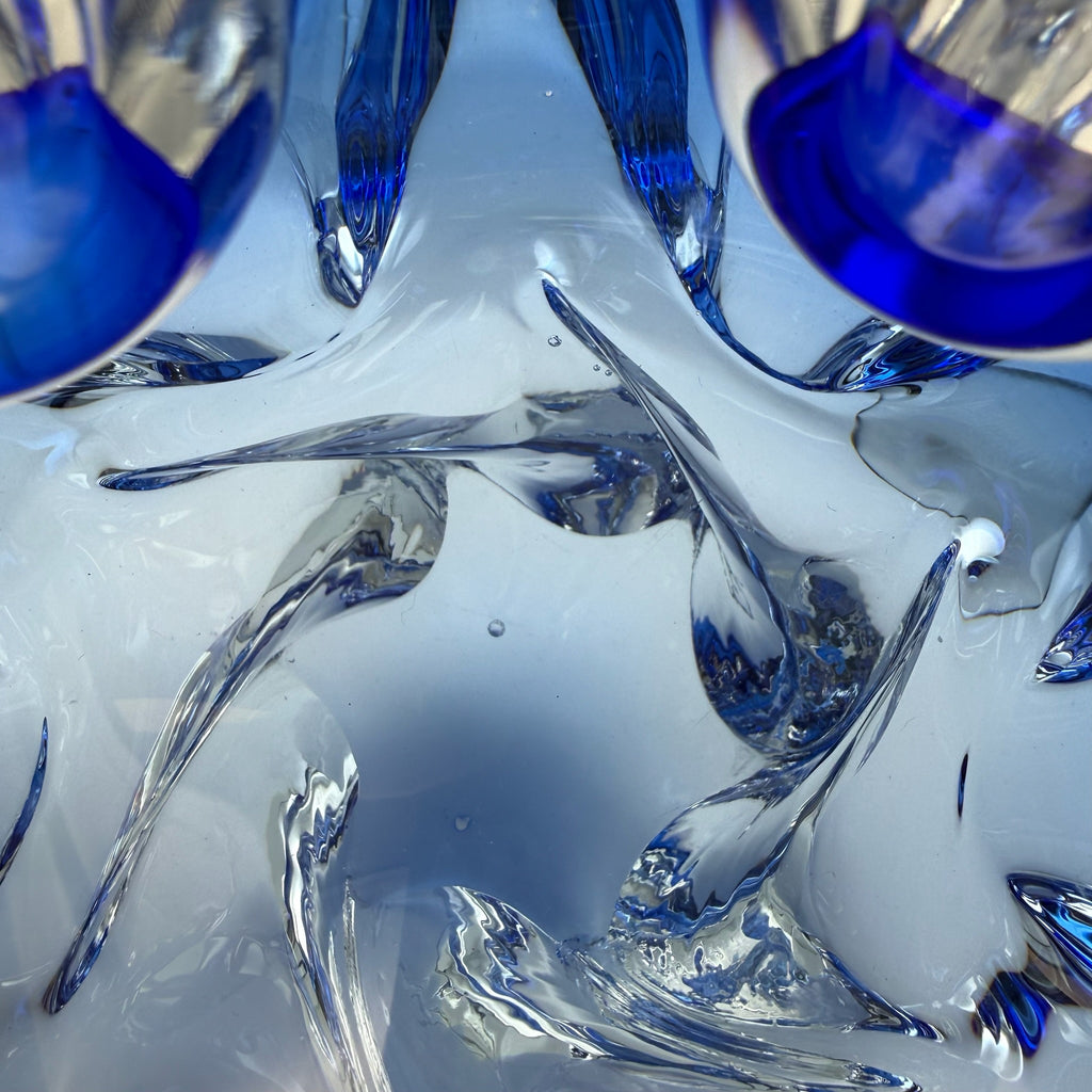 Vintage Murano Stil Glas Schale Blau Blütenform Sommerso Kunstglas 60er 70er Showroom Ansbach