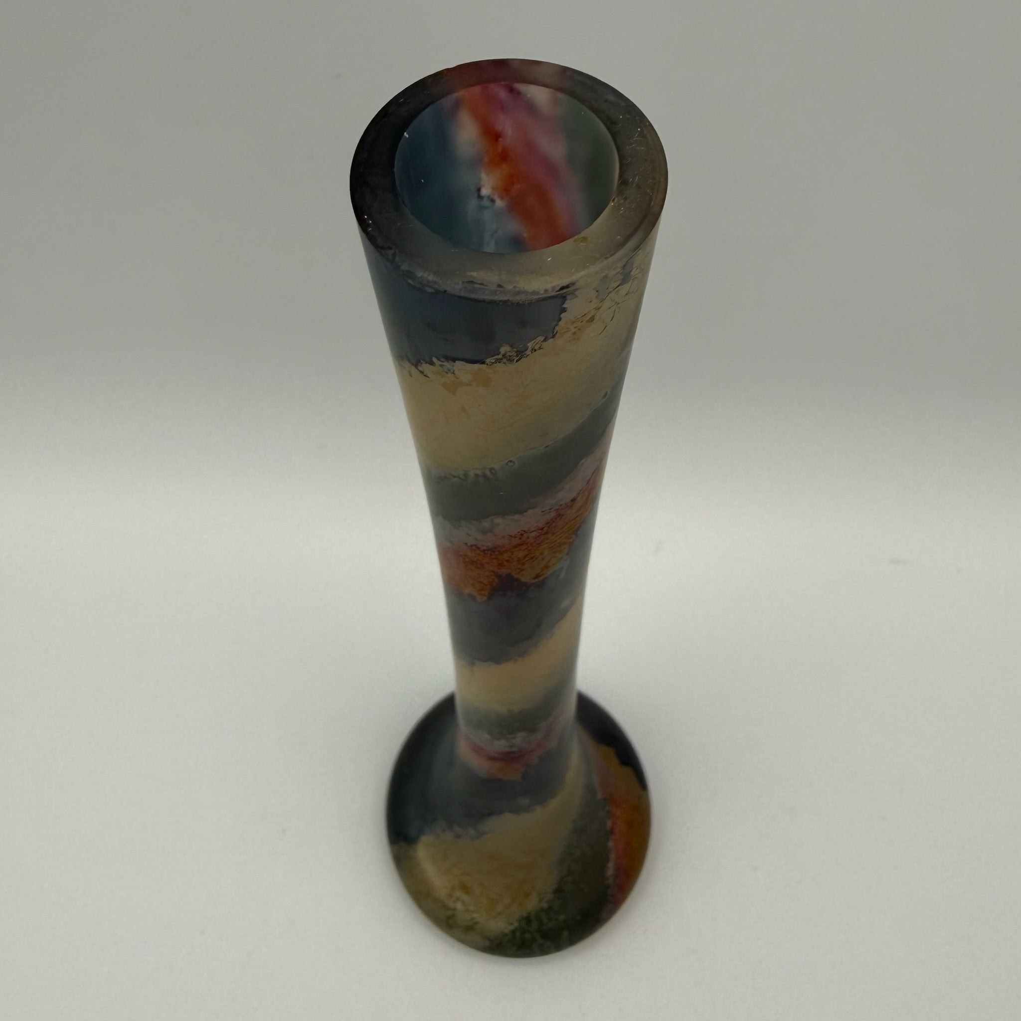 Künstler Studioglas Solitärvase I Satiniert Bunt I Finger-Vase Mattglas Modern Art I Vintage um 1990 I 20 cm Showroom Ansbach