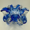 Vintage Murano Stil Glas Schale Blau Blütenform Sommerso Kunstglas 60er 70er Showroom Ansbach