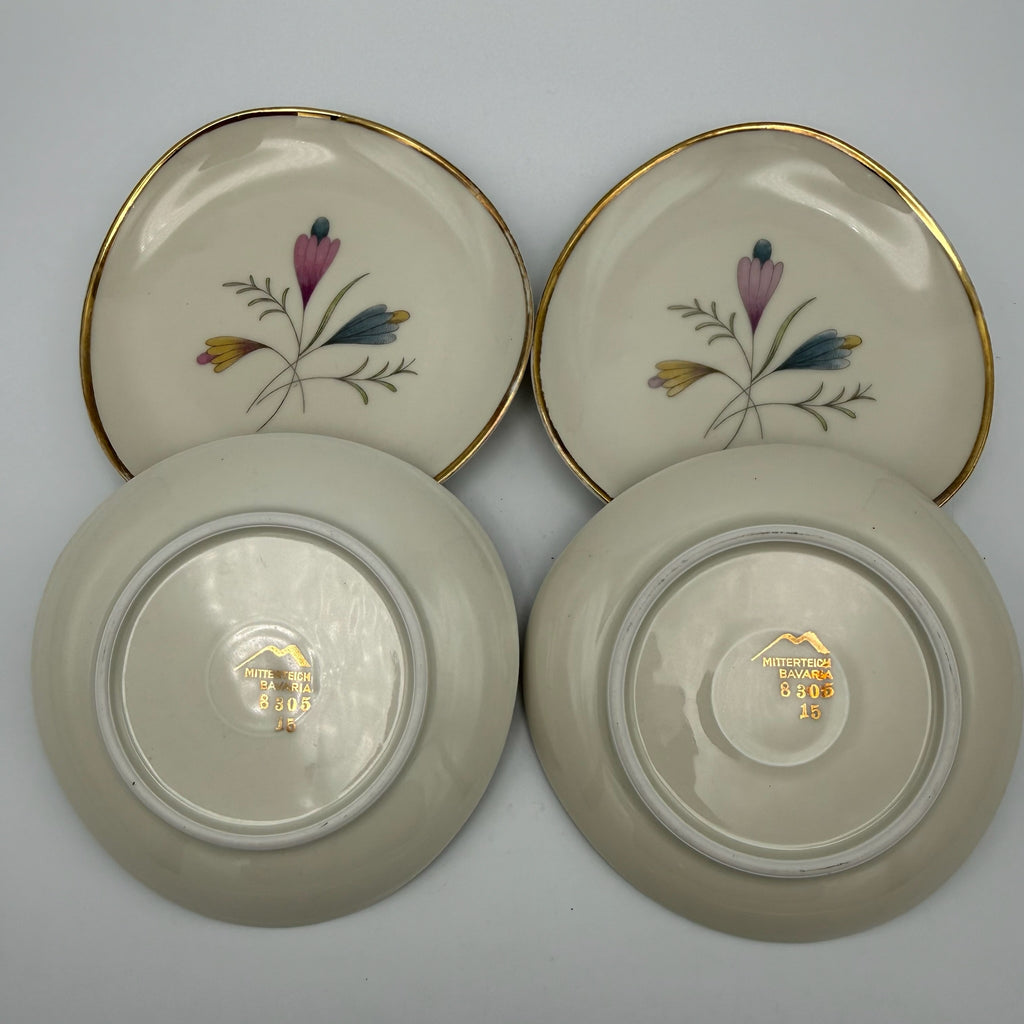 4er Set Mitterteich Bavaria Konfektteller I Nierenform 50er Jahre I Dekor 8305 I Mid-Century Vintage I 11,2 cm Mitterteich Bavaria