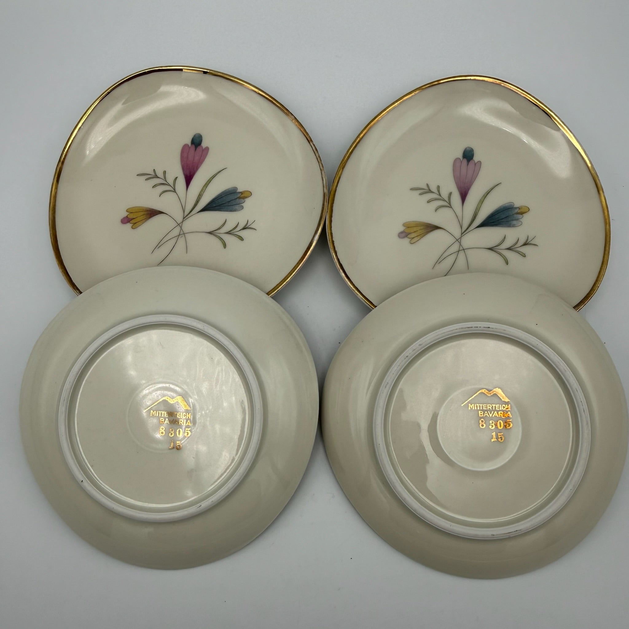 4er Set Mitterteich Bavaria Konfektteller I Nierenform 50er Jahre I Dekor 8305 I Mid-Century Vintage I 11,2 cm Mitterteich Bavaria