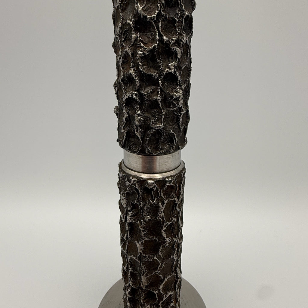 BMF Brutalist Solitär Vase I Rinden Struktur & Patina I Comet Stil 1970er I Space Age Metall Kunst I 22 cm BMF