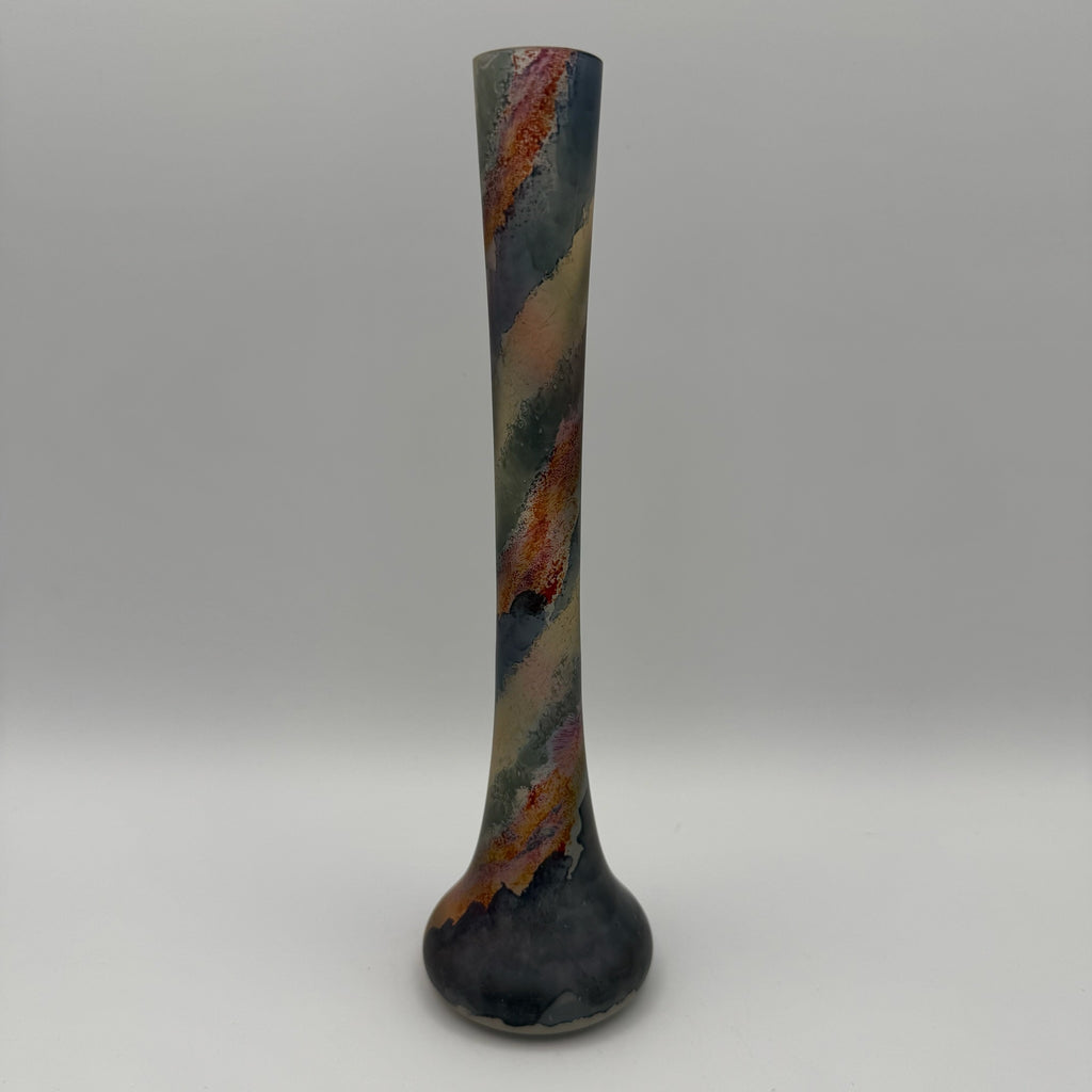 Künstler Studioglas Solitärvase I Satiniert Bunt I Finger-Vase Mattglas Modern Art I Vintage um 1990 I 20 cm Showroom Ansbach
