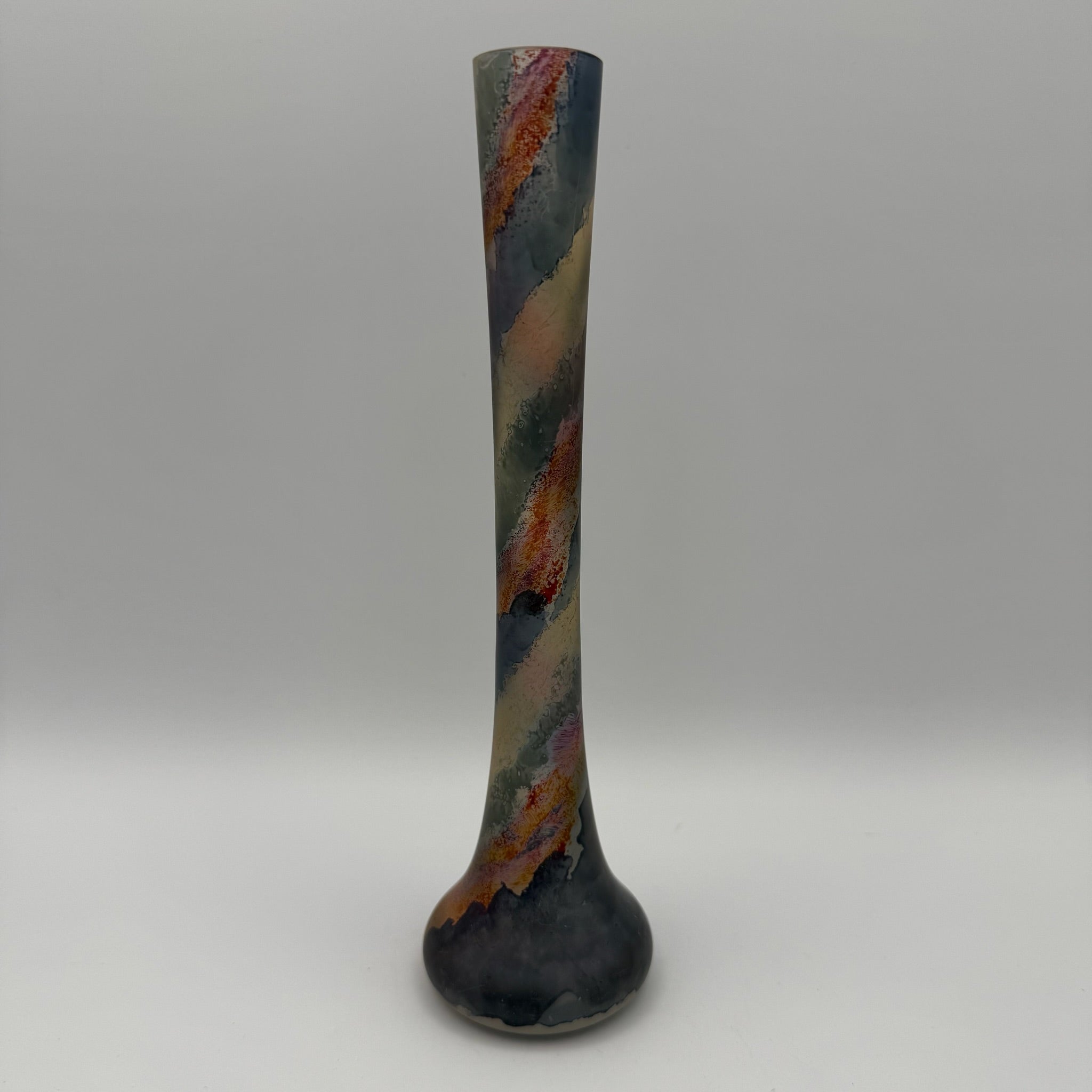 Künstler Studioglas Solitärvase I Satiniert Bunt I Finger-Vase Mattglas Modern Art I Vintage um 1990 I 20 cm Showroom Ansbach