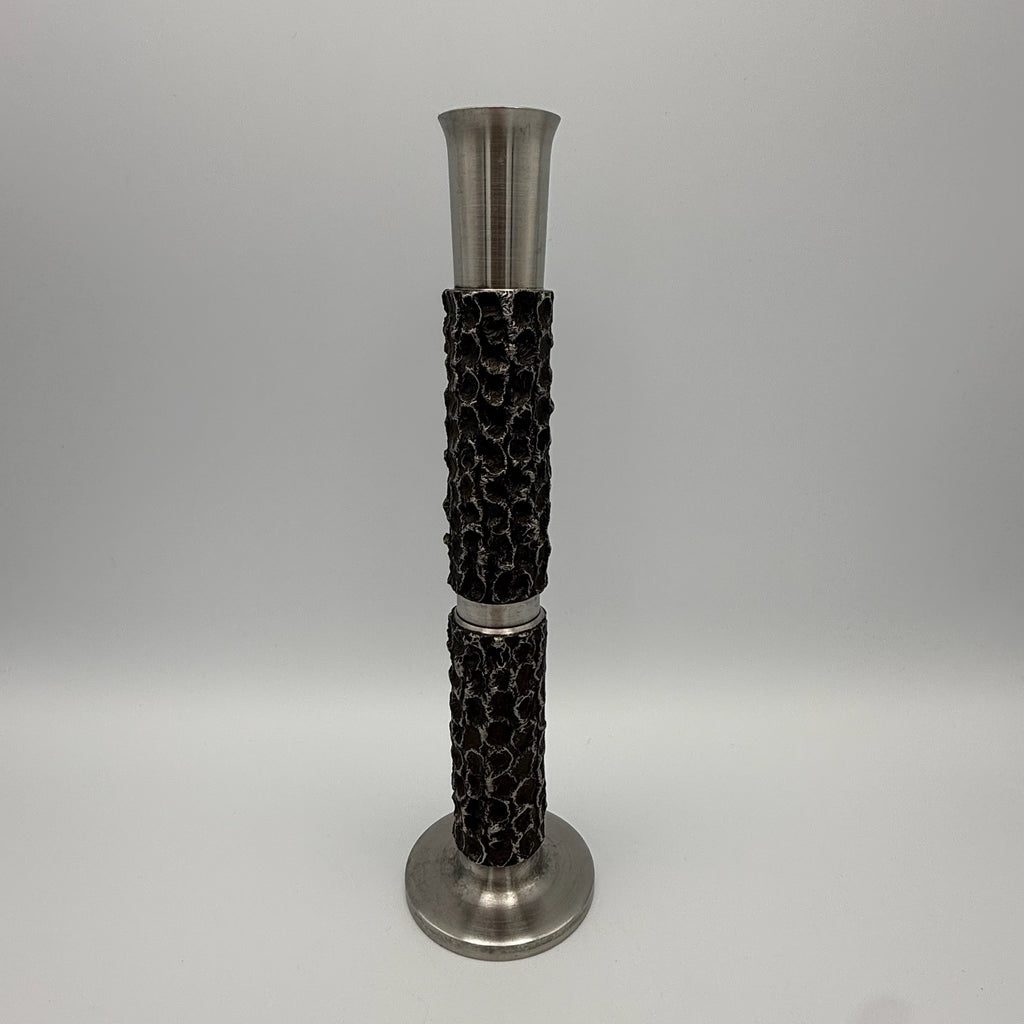 BMF Brutalist Solitär Vase I Rinden Struktur & Patina I Comet Stil 1970er I Space Age Metall Kunst I 22 cm BMF
