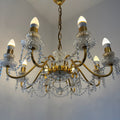 Prachtvoller 8-flammiger Kristall-Kronleuchter um 1960 I 14 Karat Echtgold-Vergoldung I Schweres Bleikristall Prunk-Chandelier 74 cm Showroom Ansbach