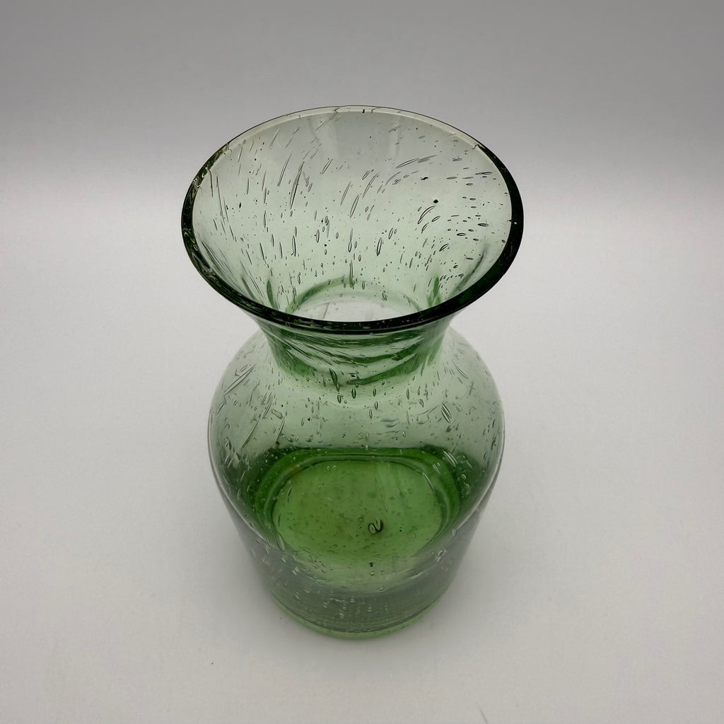 Kleine Vintage Bullicante Vase Grün I Blasenglas Solitärvase 1970er I Mid-Century Moosgrün Kunstglas 11,7 cm Showroom Ansbach