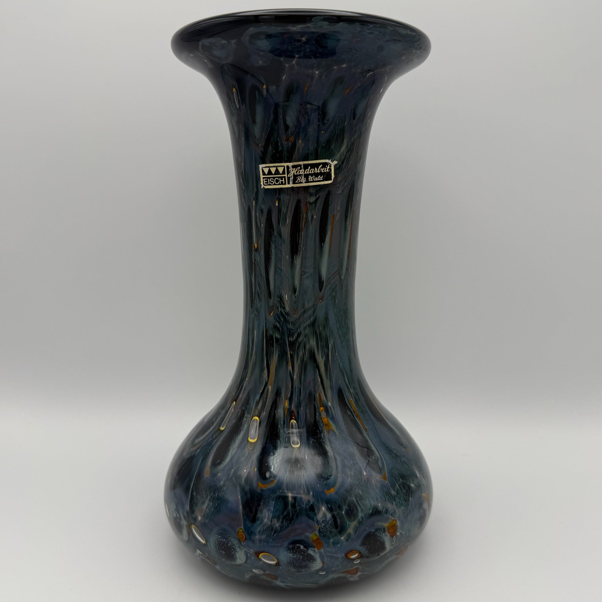 Eisch Studioglas Vase I Signiert & Etikett I Iridisierend Poesie in Glas 70er 80er I Handarbeit 22,3 cm Glashütte Eisch