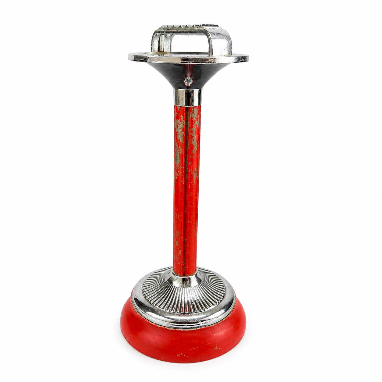 Vintage VINTHE Standaschenbecher England 1950er 1960er Mid Century Chrom Rot Showroom Ansbach