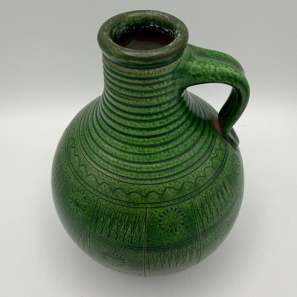 Wilhelm Kagel Garmisch I Studio Keramik Vase I Sgraffito Ritzdekor Grün I 50er Jahre I 17 cm Showroom Ansbach