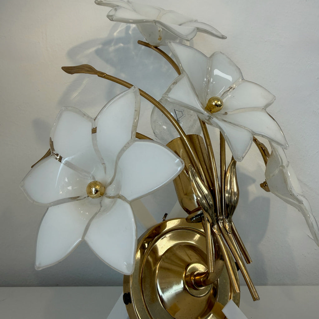 3tlg. Paolo Venini Murano Glas Florentiner Set I 3-flammiger Kronleuchter & 2 Wandlampen 1970er I Italienisches Design Chrom I Rarität Showroom Ansbach