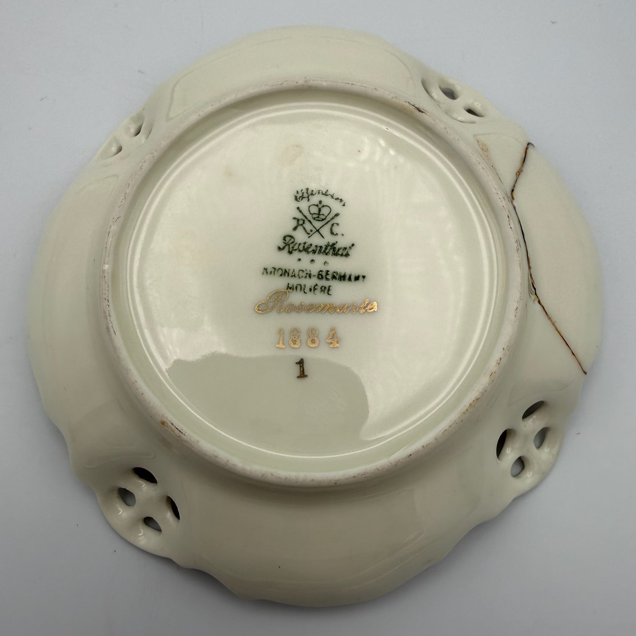 5er Set antike Rosenthal Kronach Tellerchen I Dekor Rosemarie I Konfektteller Goldrand 1920er Vintage Rosenthal