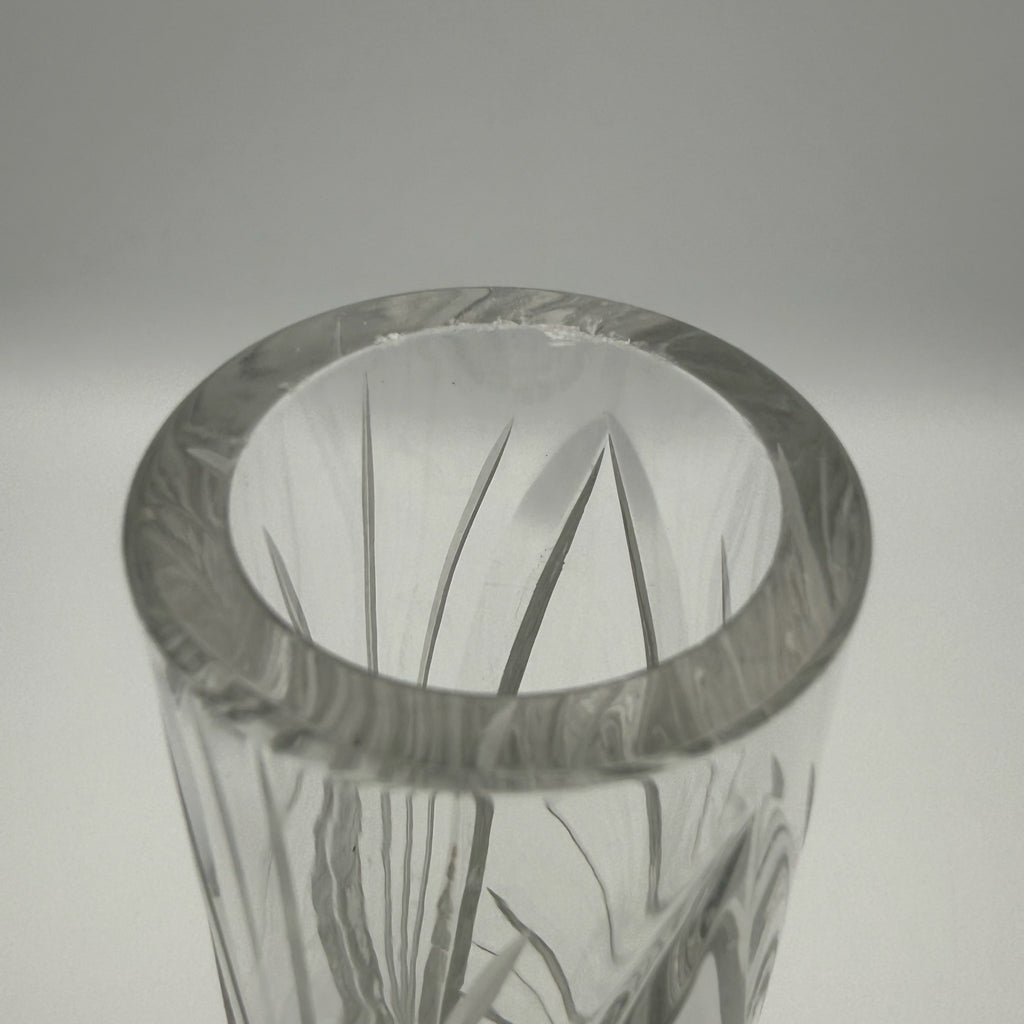 Vintage Kristallglas Vase I Zylindrisch I Geometrischer Schliff I Eisboden I 22 cm Showroom Ansbach