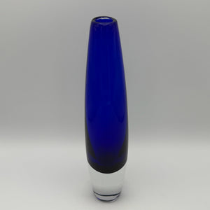 Sven Palmqvist für Orrefors Kunstglas Vase I Kobaltblau Sommerso Keulenvase Schweden 1950er I Skandinavisches Design 21,5 cm