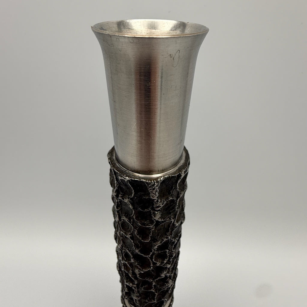 BMF Brutalist Solitär Vase I Rinden Struktur & Patina I Comet Stil 1970er I Space Age Metall Kunst I 22 cm BMF