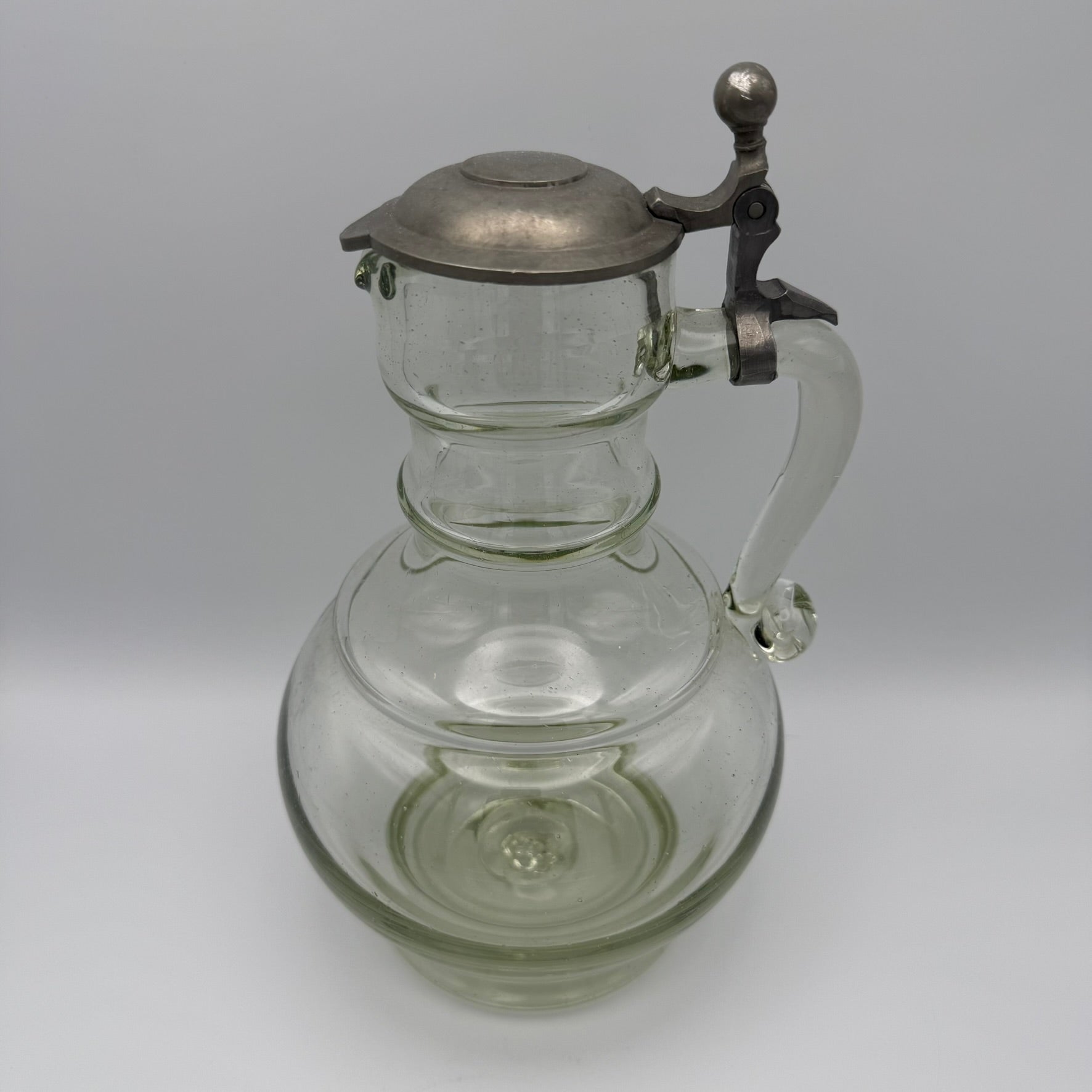 Antikes Waldglas Wein Krug I Zinndeckel I Mundgeblasen Abriss I Historismus um 1900 I 25 cm Showroom Ansbach