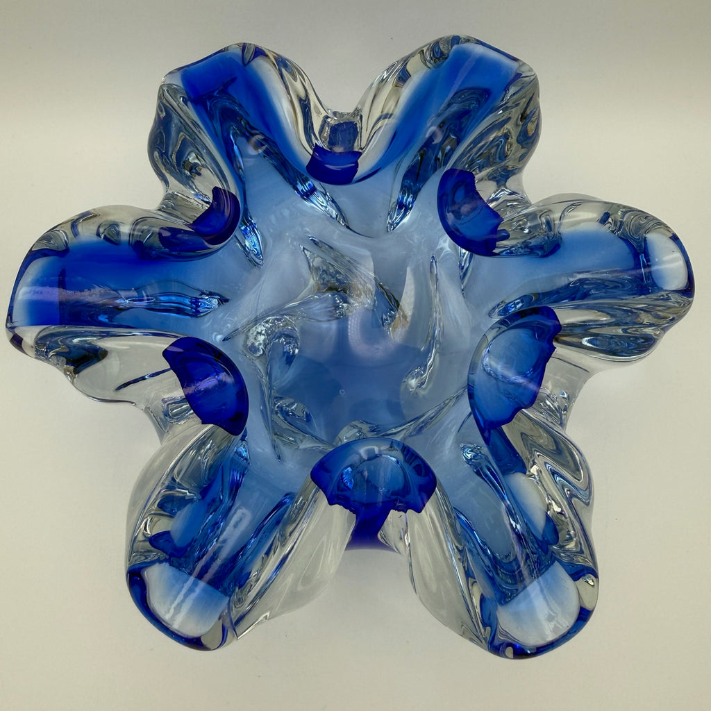 Vintage Murano Stil Glas Schale Blau Blütenform Sommerso Kunstglas 60er 70er Showroom Ansbach