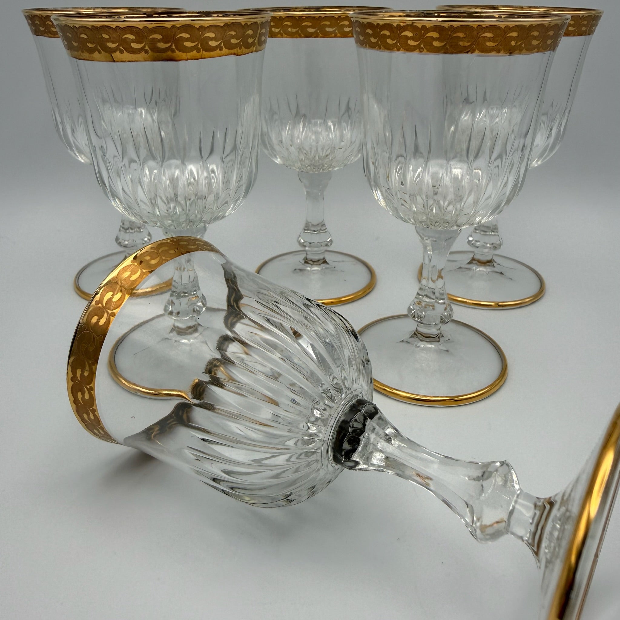 6x Vintage Longdrinkgläser Set Goldrand Wassergläser Kristall Mid Century 60er Showroom Ansbach