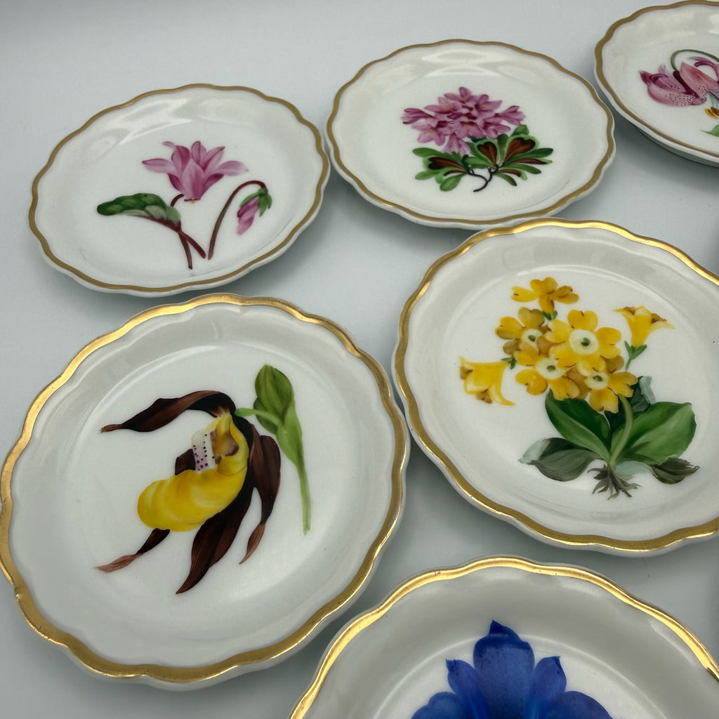 8x Älteste Volkstedt Konfekttellerchen Streublumen Relief Goldrand Schälchen Volkstedter