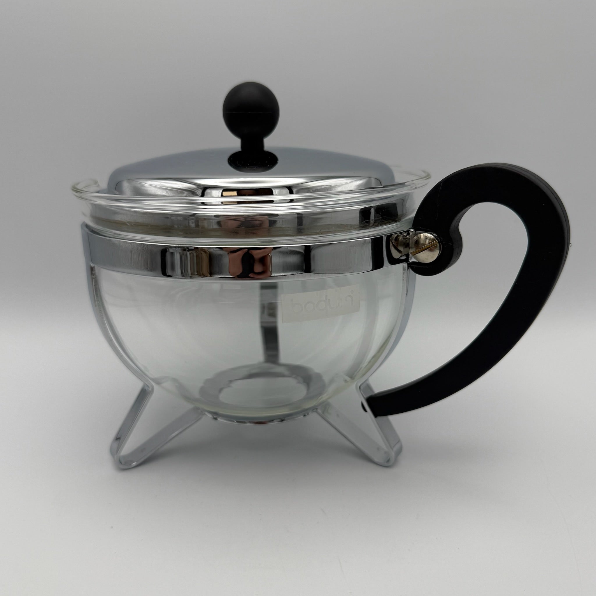 Vintage Bodum Teekanne mit 2 Tassen I Glas & Chrom – Mid Century Design I 3-teiliges Set Bodum