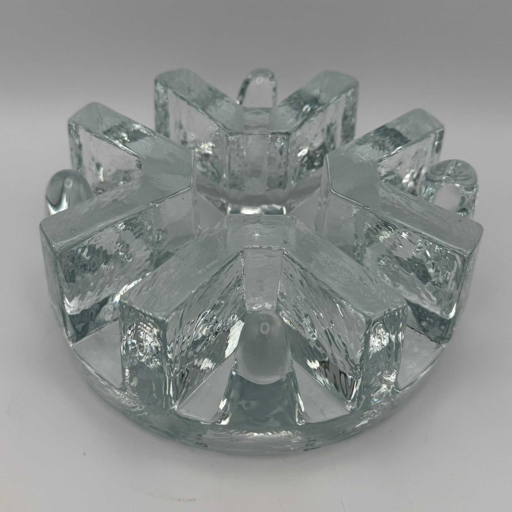 Massives Vintage Glas Stövchen I 1970er Eisglas Optik I Schwerer Teewärmer Brutalismus I Makellos 1,7 kg Showroom Ansbach