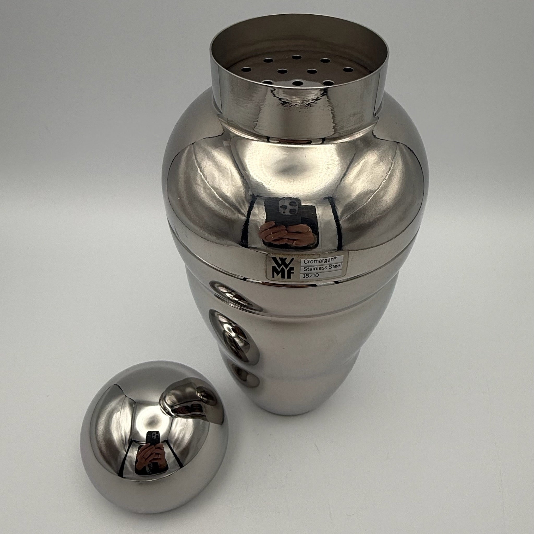 WMF Design-Cocktailshaker I Entwurf Matteo Thun 1980er I Cromargan 18/10 I Original-Aufkleber I Postmodern 21 cm WMF