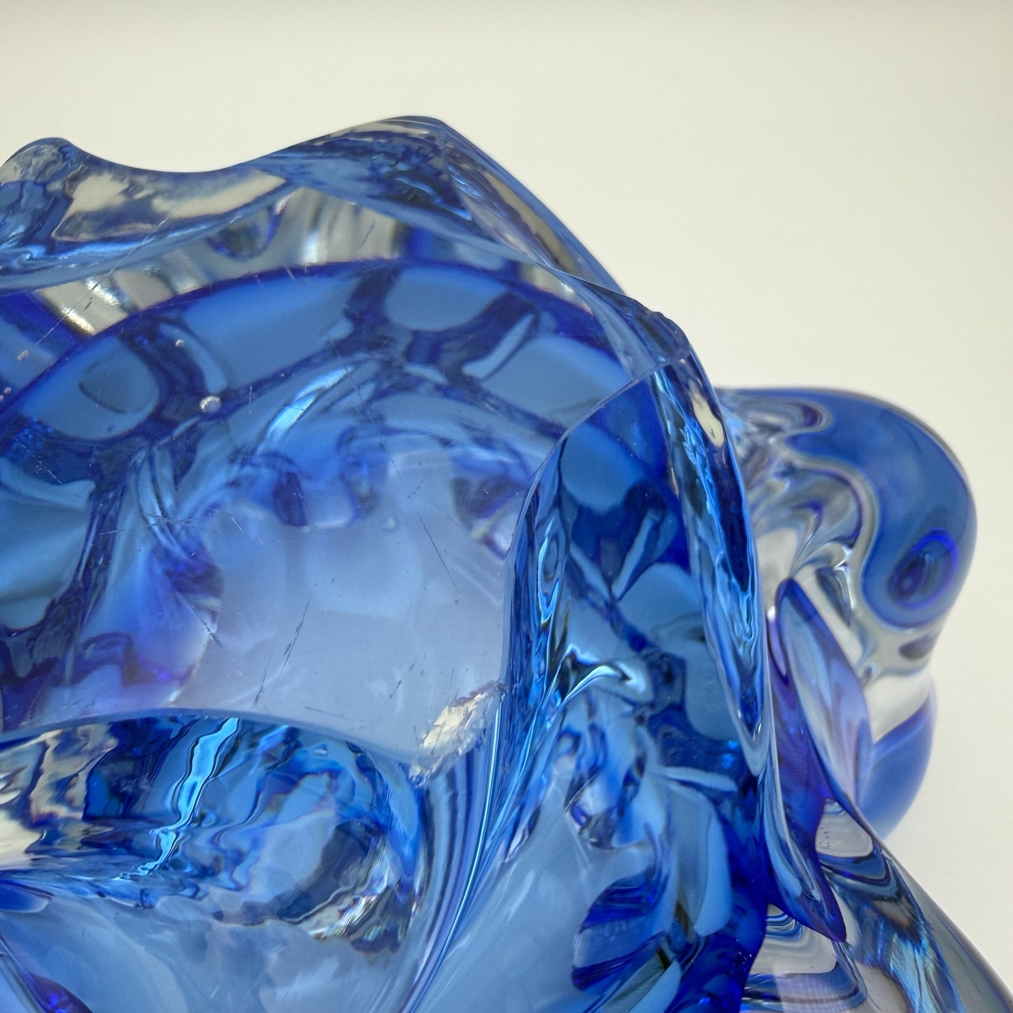 Vintage Murano Stil Glas Schale Blau Blütenform Sommerso Kunstglas 60er 70er Showroom Ansbach