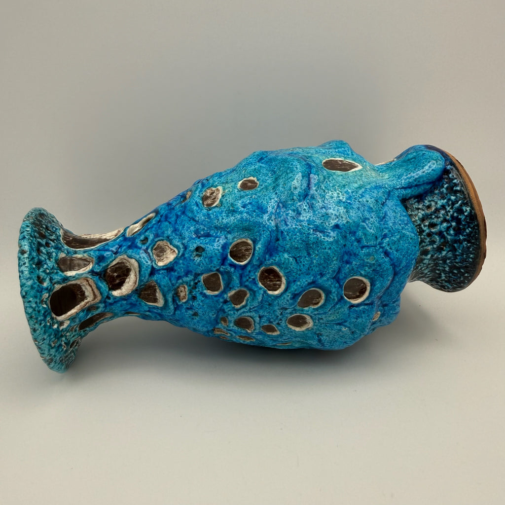 Brutalistische Fat Lava Keramik Vase von Charles Cart I Vallauris Frankreich 1960er I Blau Türkis Volkanique I Mit Original Etikett 18,8 cm Charles Cart